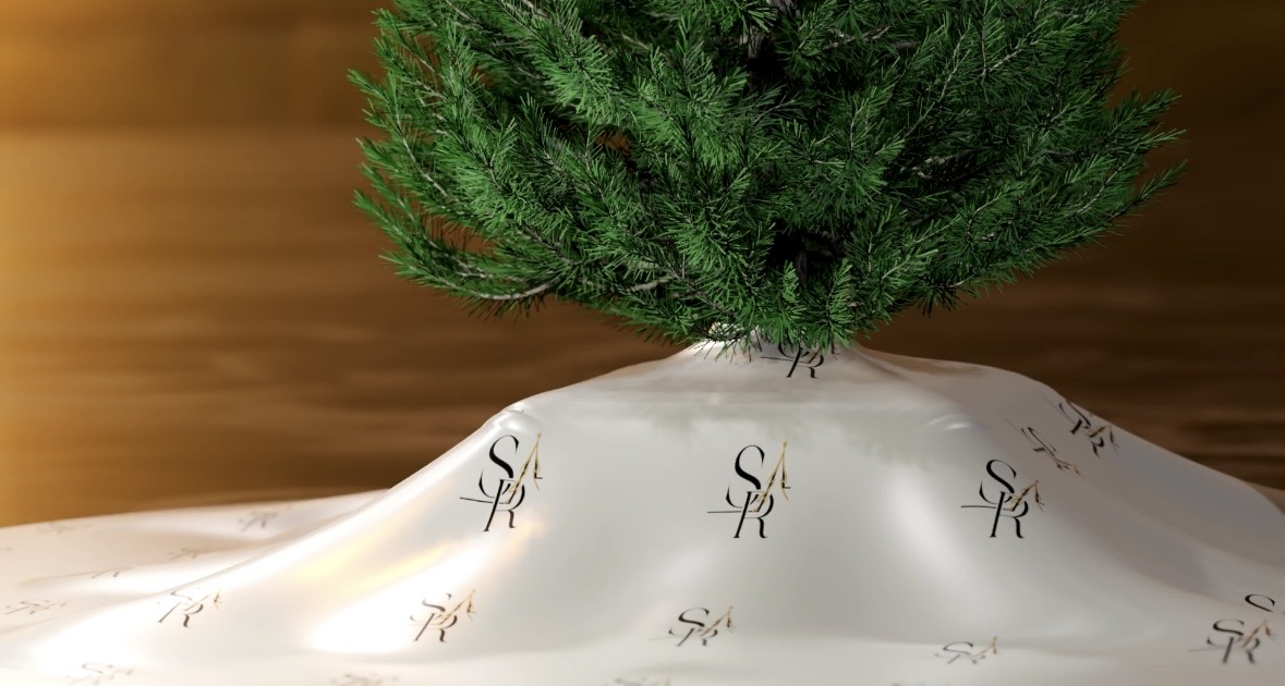 EverPod™ branded tree skirt — sponsor visible all season